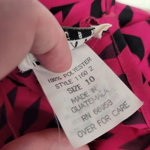 VINTAGE 90s blouse fuschia diamond printed‎ long sleeve M - Picture 5 of 7